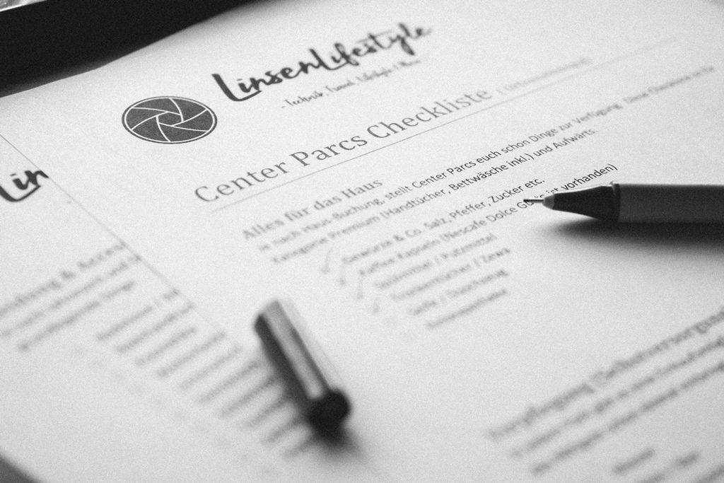 Center Parcs Checkliste